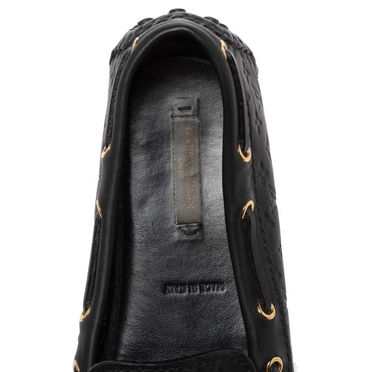 Pre Owned Louis Vuitton Blackk Monogram Embossed Leather Gloria Loafers Size 36