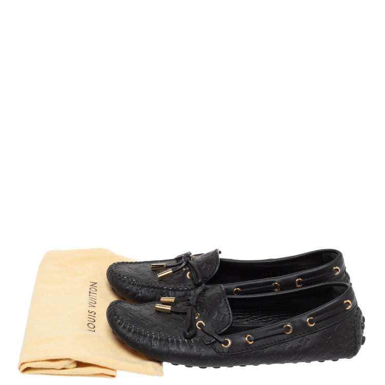 Pre Owned Louis Vuitton Blackk Monogram Embossed Leather Gloria Loafers Size 36