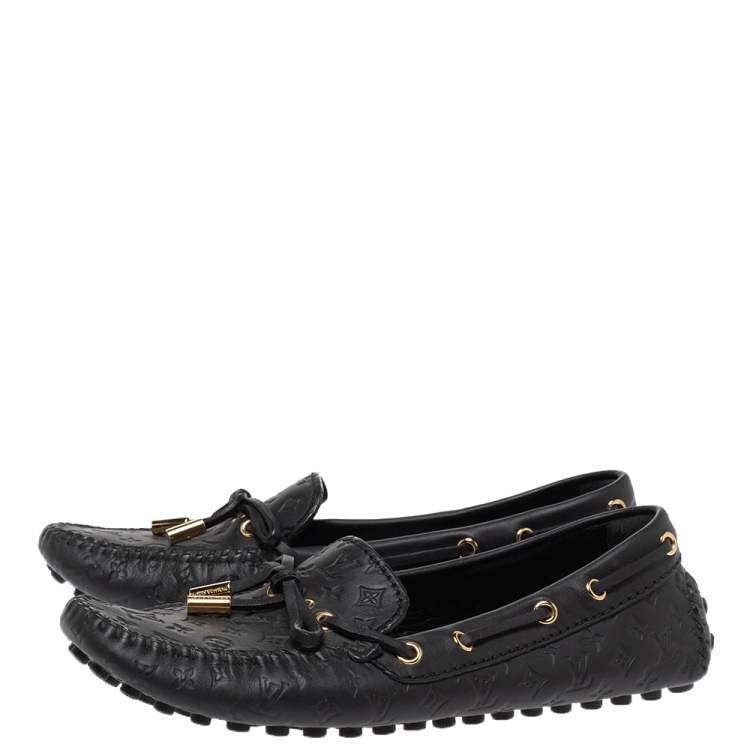 Pre Owned Louis Vuitton Blackk Monogram Embossed Leather Gloria Loafers Size 36