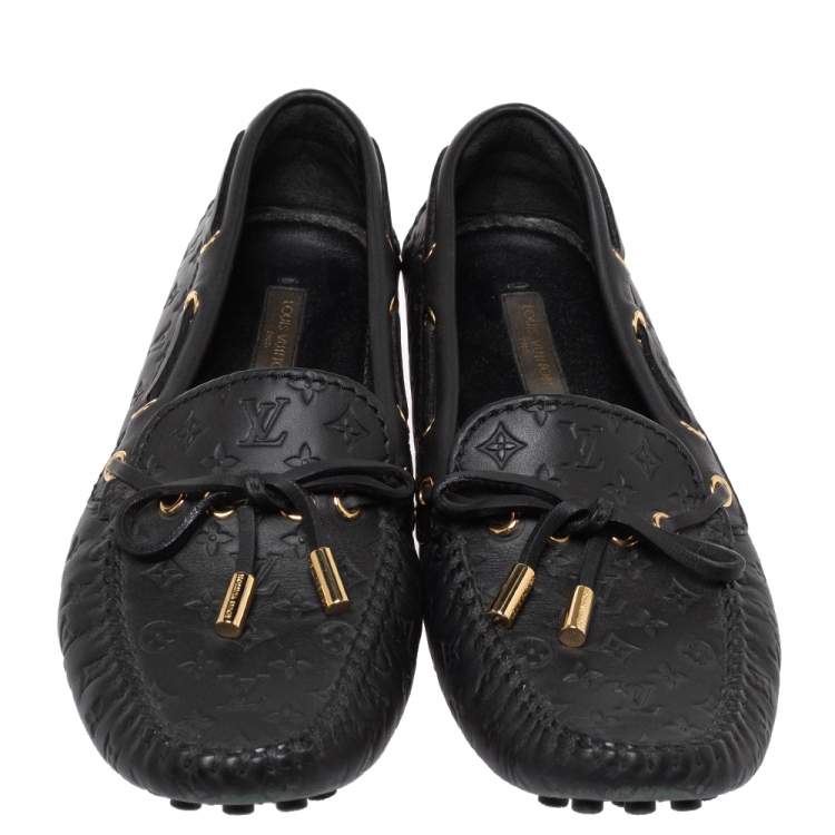 Pre Owned Louis Vuitton Blackk Monogram Embossed Leather Gloria Loafers Size 36