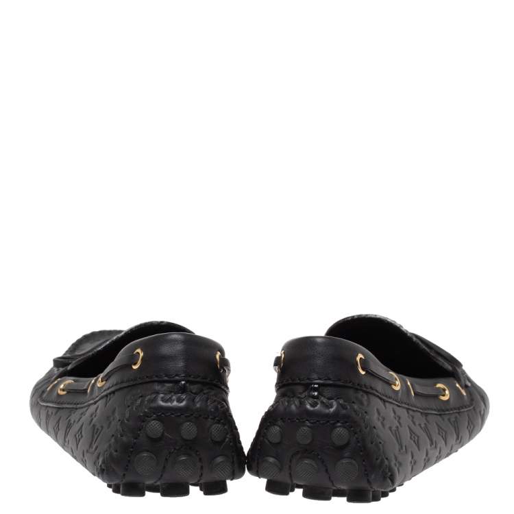 Pre Owned Louis Vuitton Blackk Monogram Embossed Leather Gloria Loafers Size 36