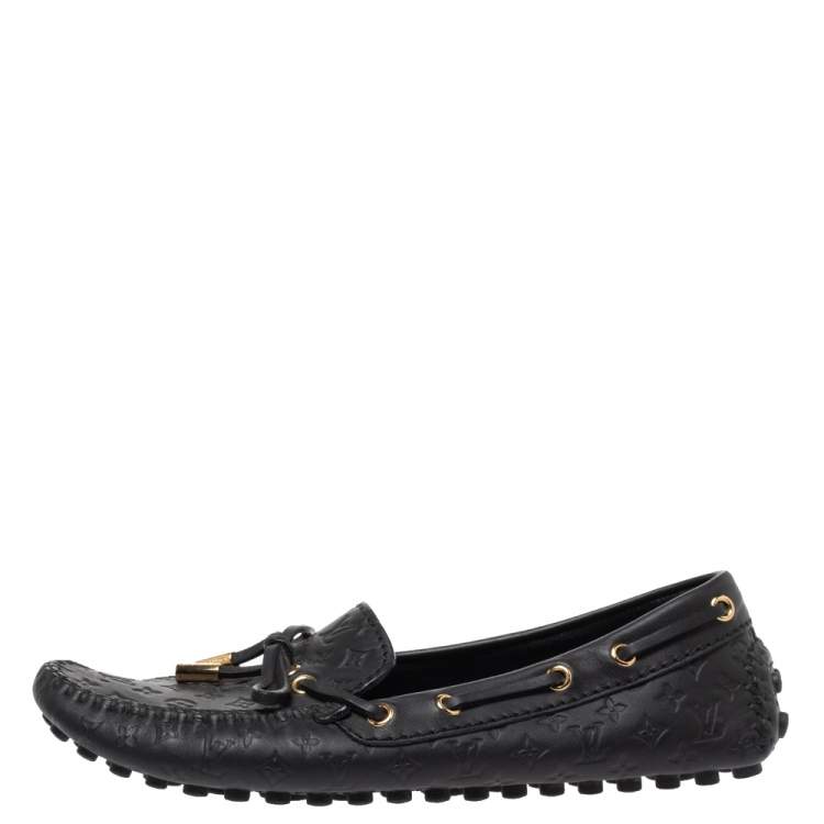 Pre Owned Louis Vuitton Blackk Monogram Embossed Leather Gloria Loafers Size 36