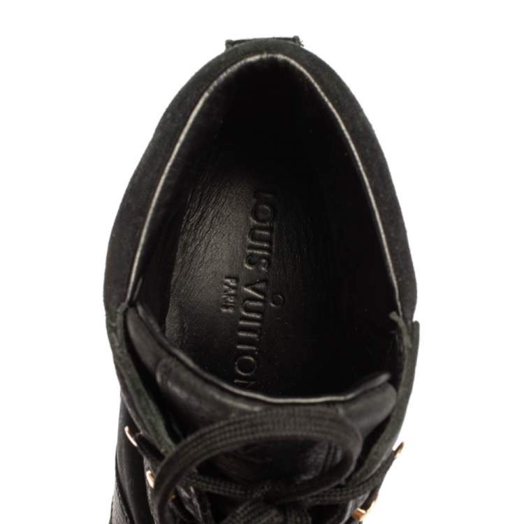 Pre Owned Louis Vuitton Black Monogram Leather And Suede Cliff Top Lace Up Sneakers Size 37