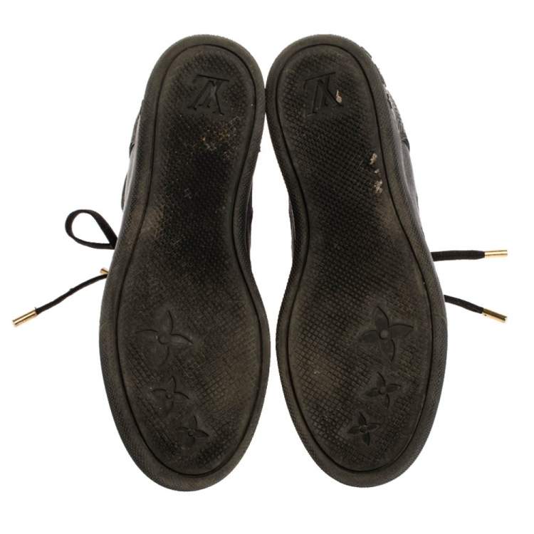 Pre Owned Louis Vuitton Black Monogram Leather And Suede Cliff Top Lace Up Sneakers Size 37