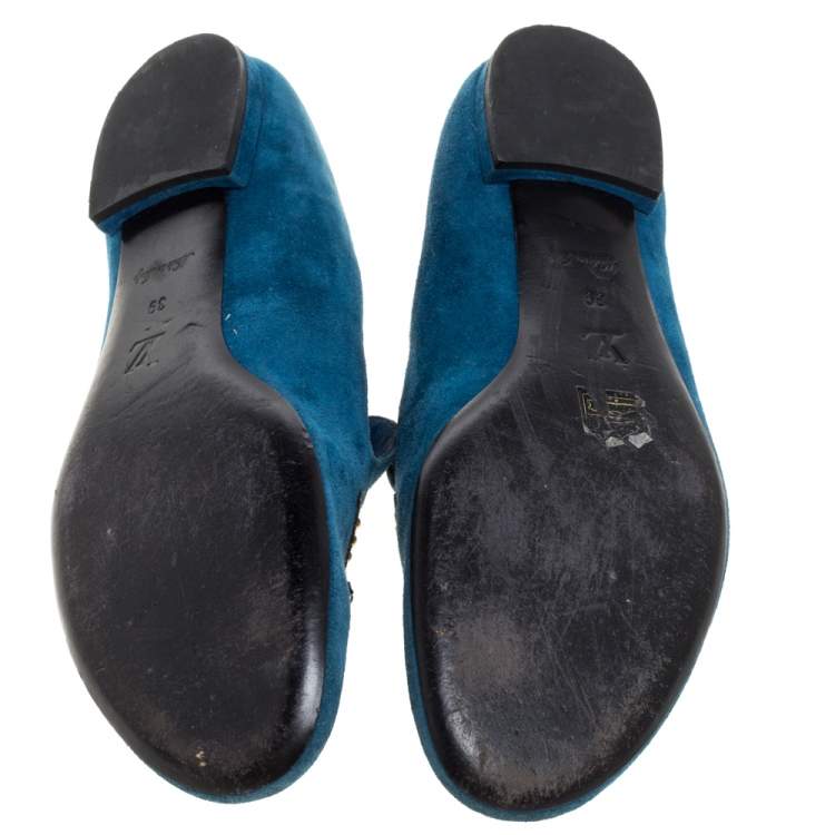 Pre Owned Louis Vuitton Blue Suede Love Loafers Size 39