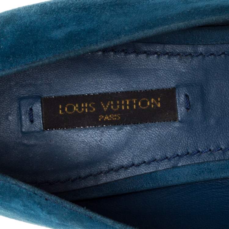 Pre Owned Louis Vuitton Blue Suede Love Loafers Size 39