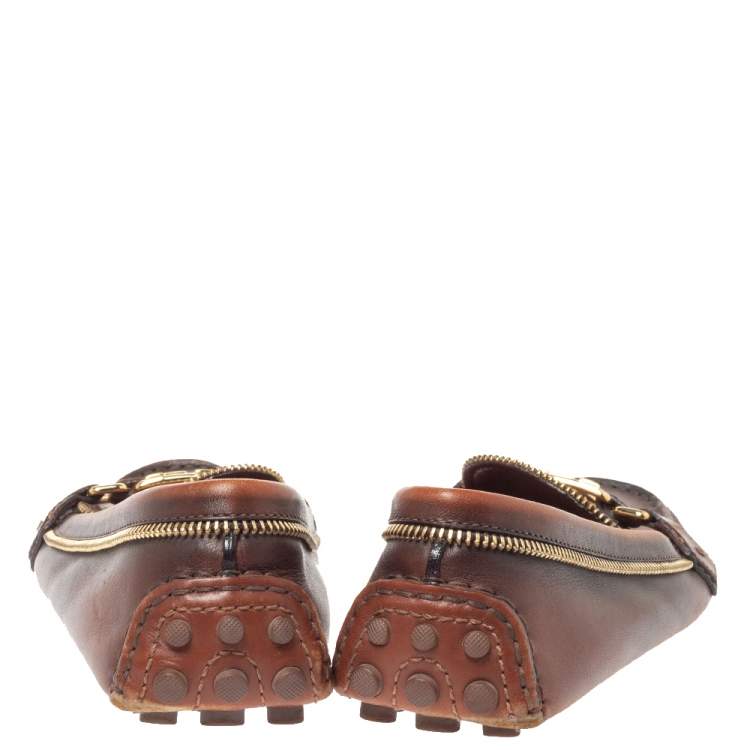 Pre Owned Louis Vuitton Brown Leather Oxford Slip On Loafers Size 36.5