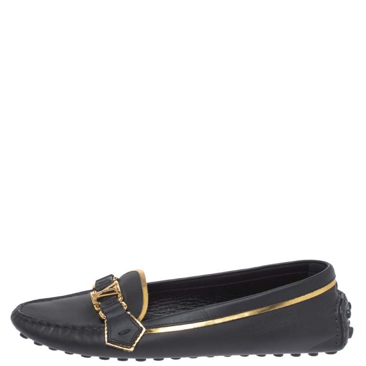 Pre Owned Louis Vuitton Black Leather Oxford Loafers Size 39.5