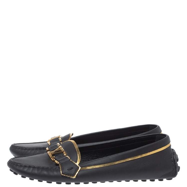 Pre Owned Louis Vuitton Black Leather Oxford Loafers Size 39.5
