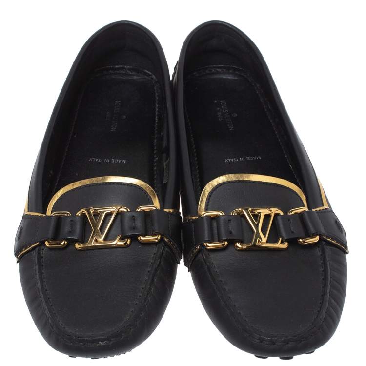 Pre Owned Louis Vuitton Black Leather Oxford Loafers Size 39.5