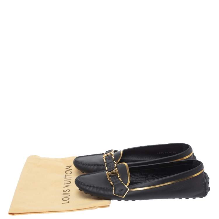 Pre Owned Louis Vuitton Black Leather Oxford Loafers Size 39.5