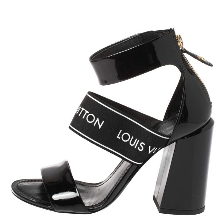 Louis Vuitton Black Patent Leather Star Trail Ankle Strap Sandals