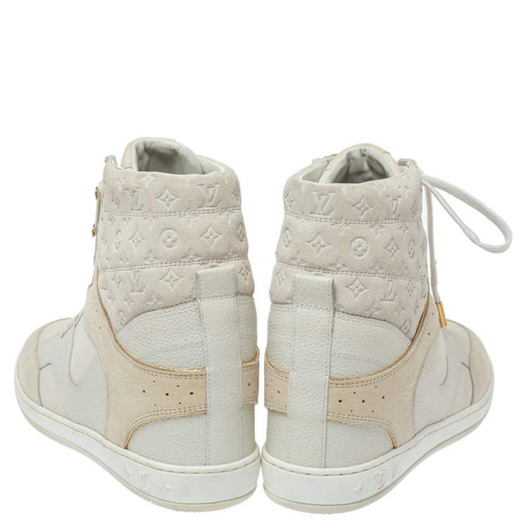 Pre Owned Louis Vuitton Off White Monogram Suede and Leather Cliff Top Sneakers Size 39