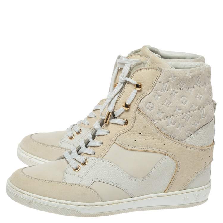 Pre Owned Louis Vuitton Off White Monogram Suede and Leather Cliff Top Sneakers Size 39