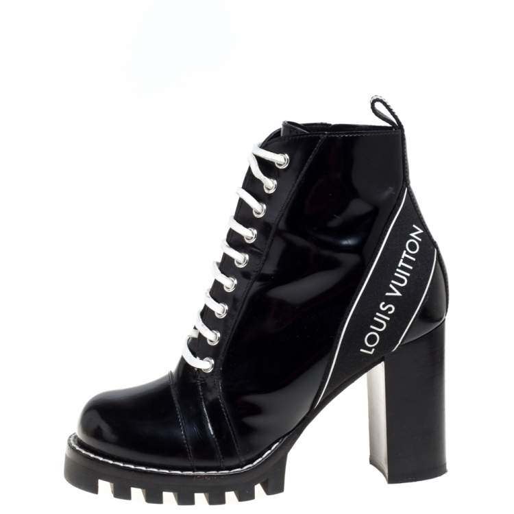 Louis Vuitton Black Leather Star Trail Block Heel Boots Size 38