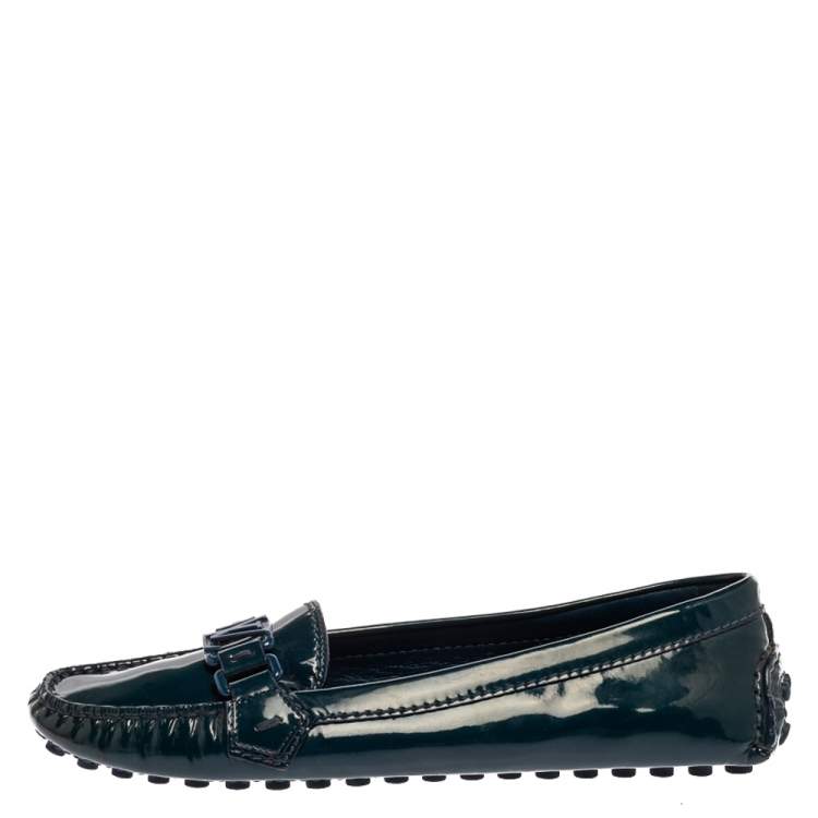 Pre Owned Louis Vuitton Blue Patent Leather Oxford Loafers Size 39