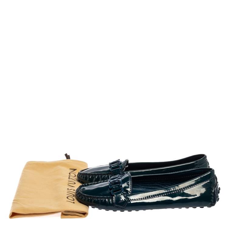 Pre Owned Louis Vuitton Blue Patent Leather Oxford Loafers Size 39