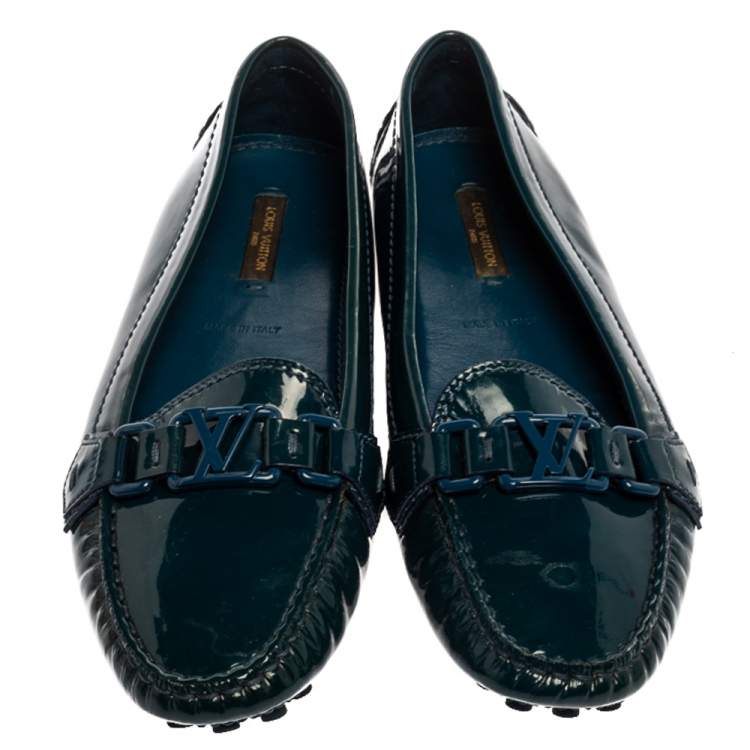 Pre Owned Louis Vuitton Blue Patent Leather Oxford Loafers Size 39