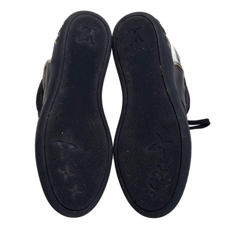 Pre Owned Louis Vuitton Blue Leather Monogram Cliff Top Wedge Ankle Boots Size 39.5