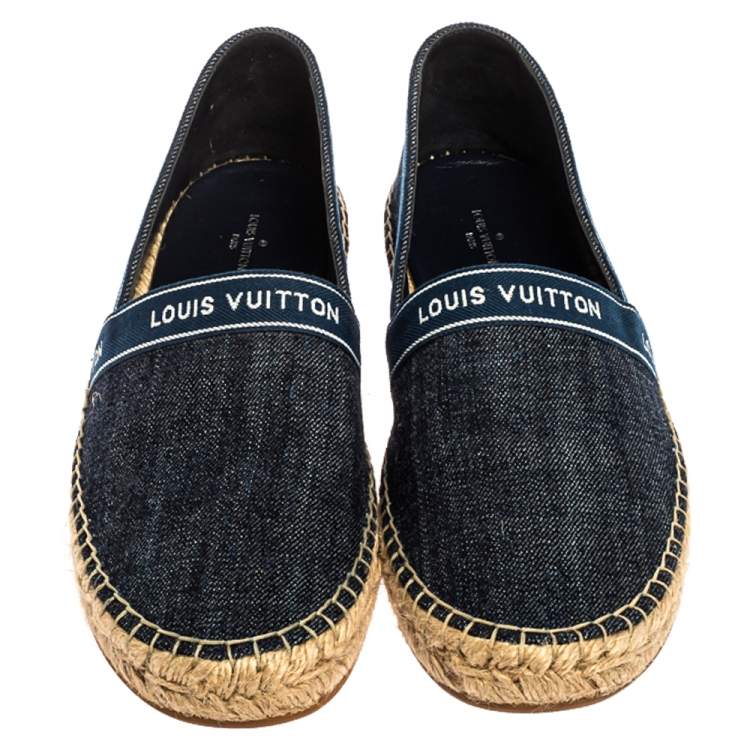 Pre Owned Louis Vuitton Blue Denim Espadrille Slip on Sneakers Size 38.5