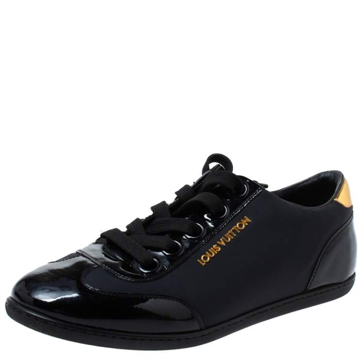 مملوكة مسبقًا Louis Vuitton Black Satin And Patent Leather Low Top Sneakers Size 37