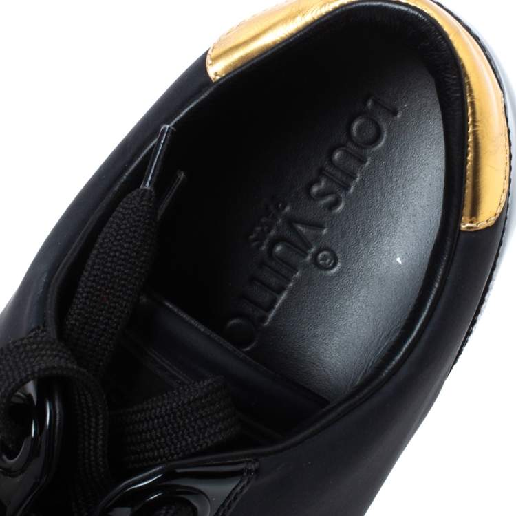 مملوكة مسبقًا Louis Vuitton Black Satin And Patent Leather Low Top Sneakers Size 37