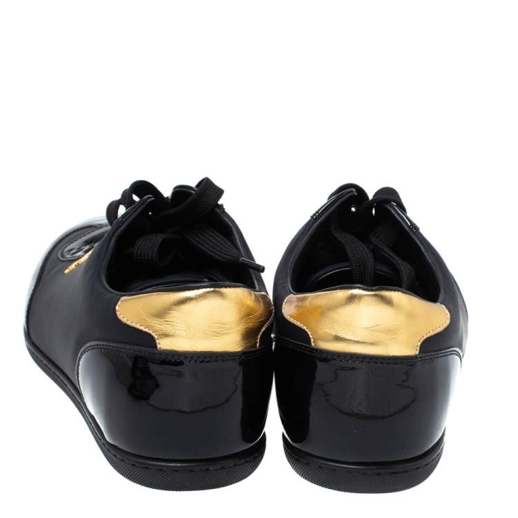 مملوكة مسبقًا Louis Vuitton Black Satin And Patent Leather Low Top Sneakers Size 37