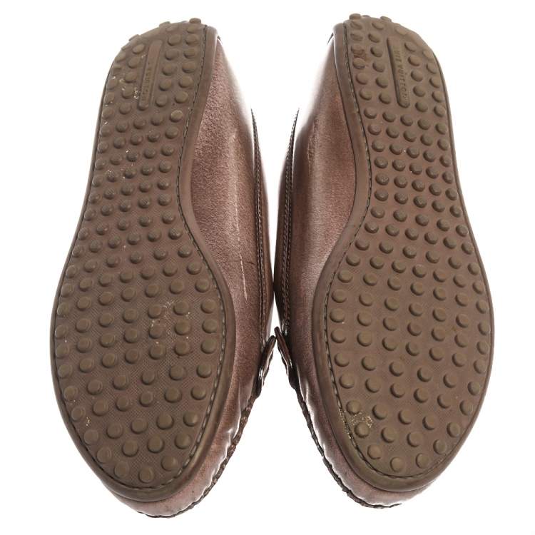 Pre Owned Louis Vuitton Metallic Brown Patent Leather Penny Loafers Size 37