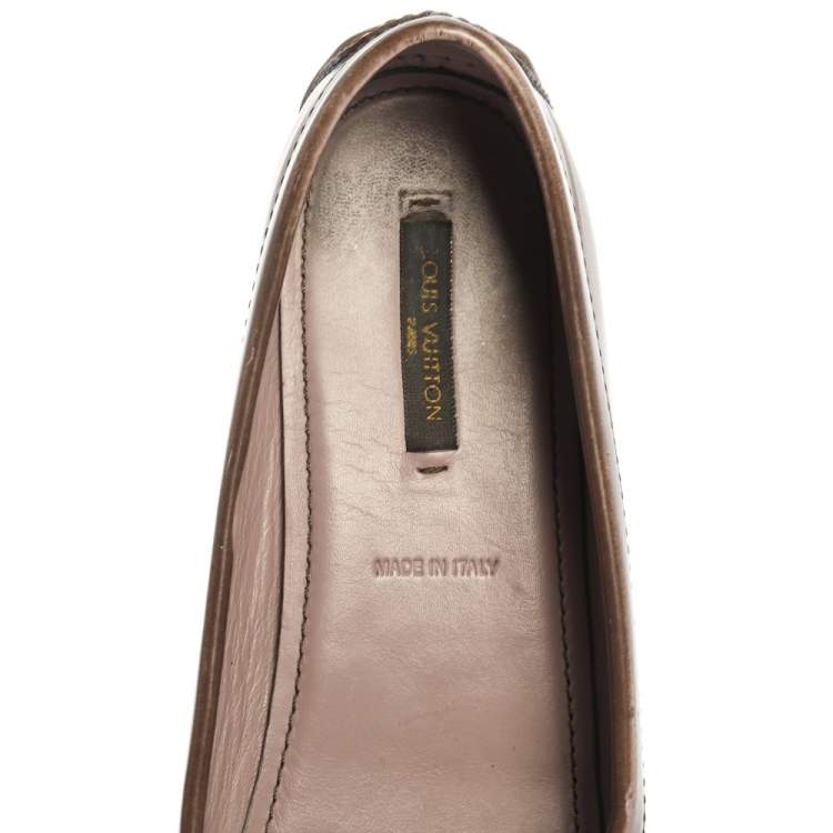 Pre Owned Louis Vuitton Metallic Brown Patent Leather Penny Loafers Size 37