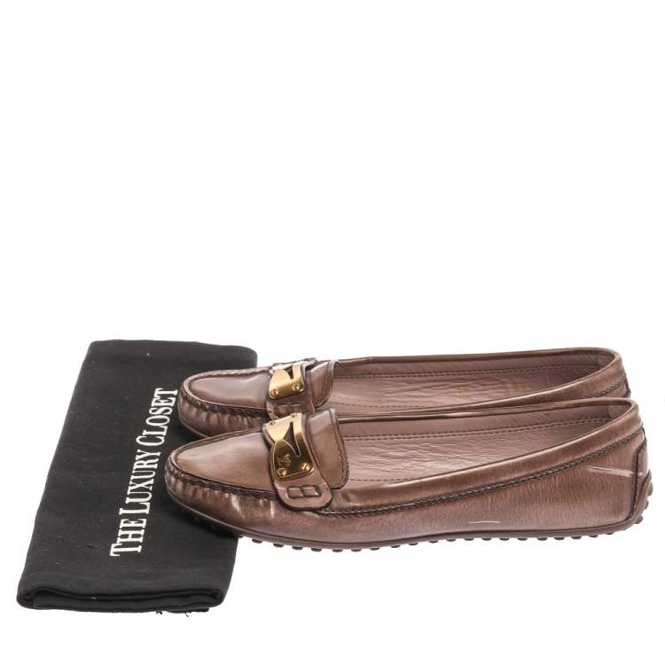 Pre Owned Louis Vuitton Metallic Brown Patent Leather Penny Loafers Size 37