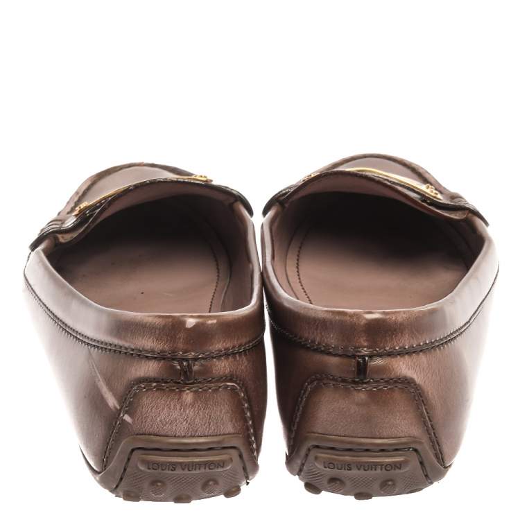 Pre Owned Louis Vuitton Metallic Brown Patent Leather Penny Loafers Size 37