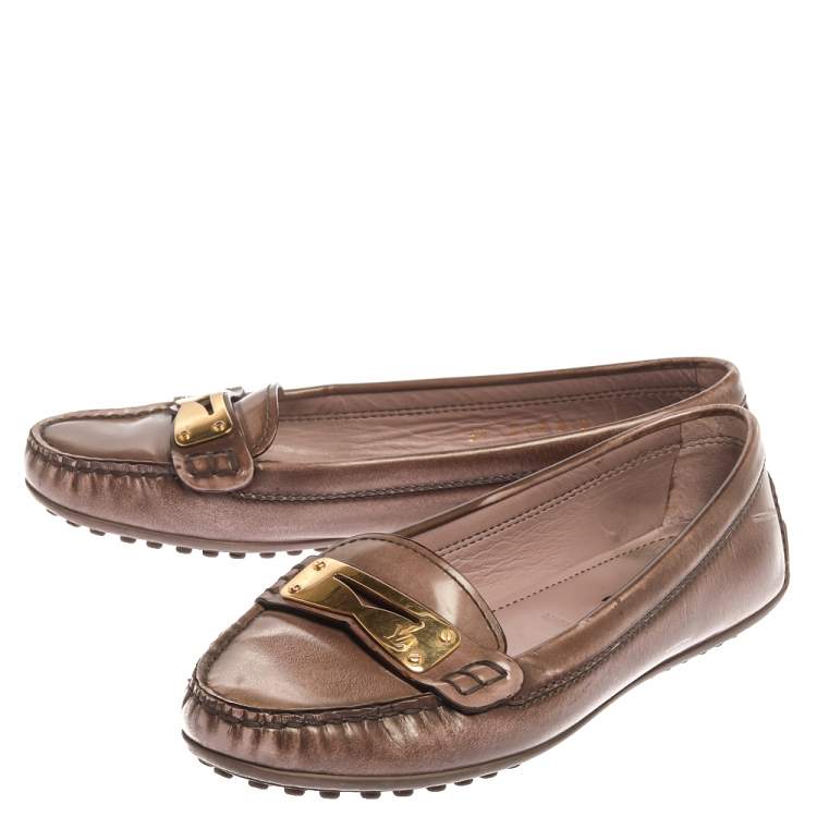 Pre Owned Louis Vuitton Metallic Brown Patent Leather Penny Loafers Size 37