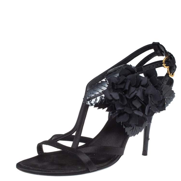Louis Vuitton Monogram black suede strappy heels