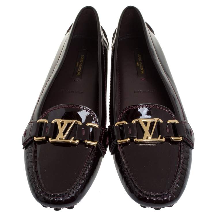 Pre Owned Louis Vuitton Amarante Patent Leather Oxford  Loafers Size 37