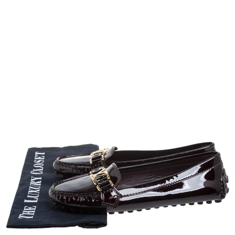 Pre Owned Louis Vuitton Amarante Patent Leather Oxford  Loafers Size 37