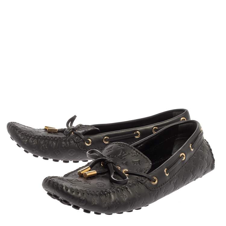 Pre Owned Louis Vuitton Black Monogram Empreinte Leather Gloria Flat Loafers Size 38.5