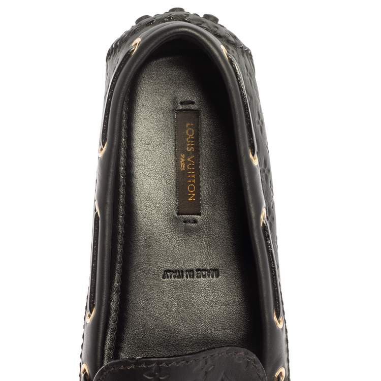 Pre Owned Louis Vuitton Black Monogram Empreinte Leather Gloria Flat Loafers Size 38.5
