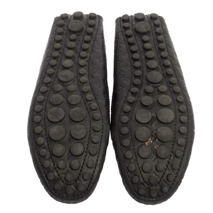 Pre Owned Louis Vuitton Black Monogram Empreinte Leather Gloria Flat Loafers Size 38.5