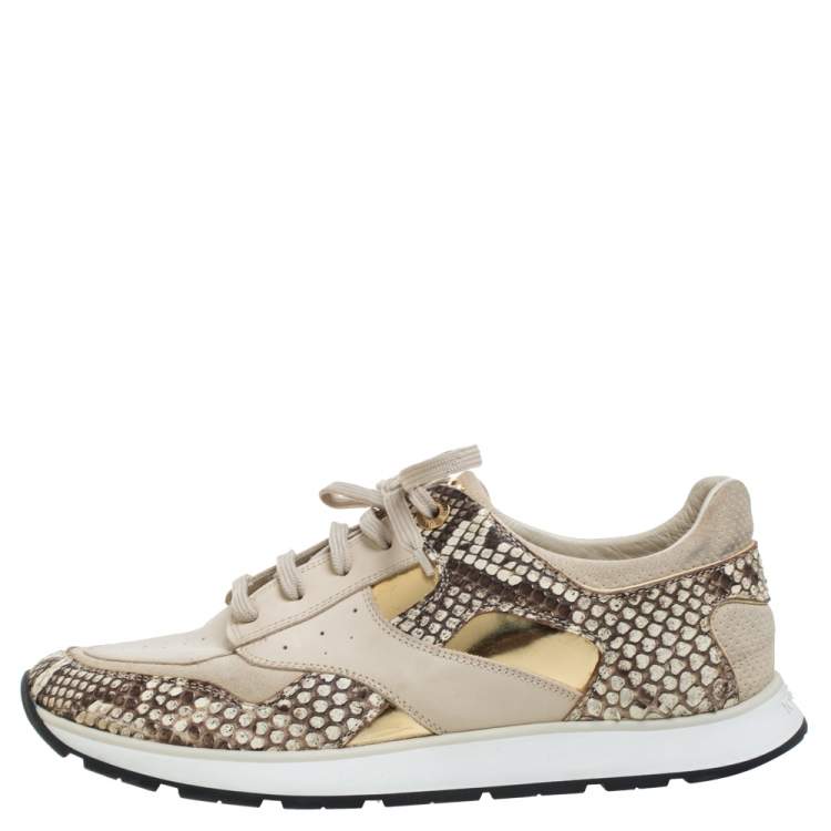 Louis Vuitton Beige Suede Leather And Python Trim Run Away Low Top Sneakers  Size 39 Louis Vuitton