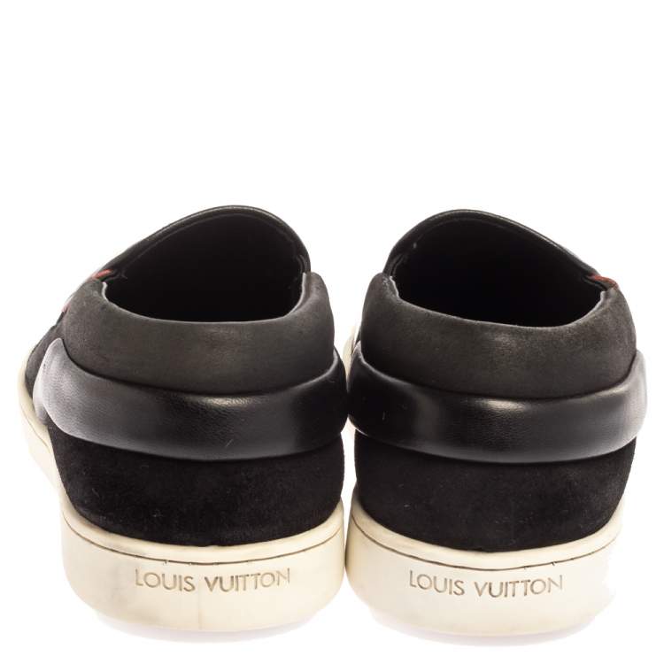 Pre Owned Louis Vuitton Black Patent Leather And Leather Gold Studded Tempo Slip On Sneakers Size 36