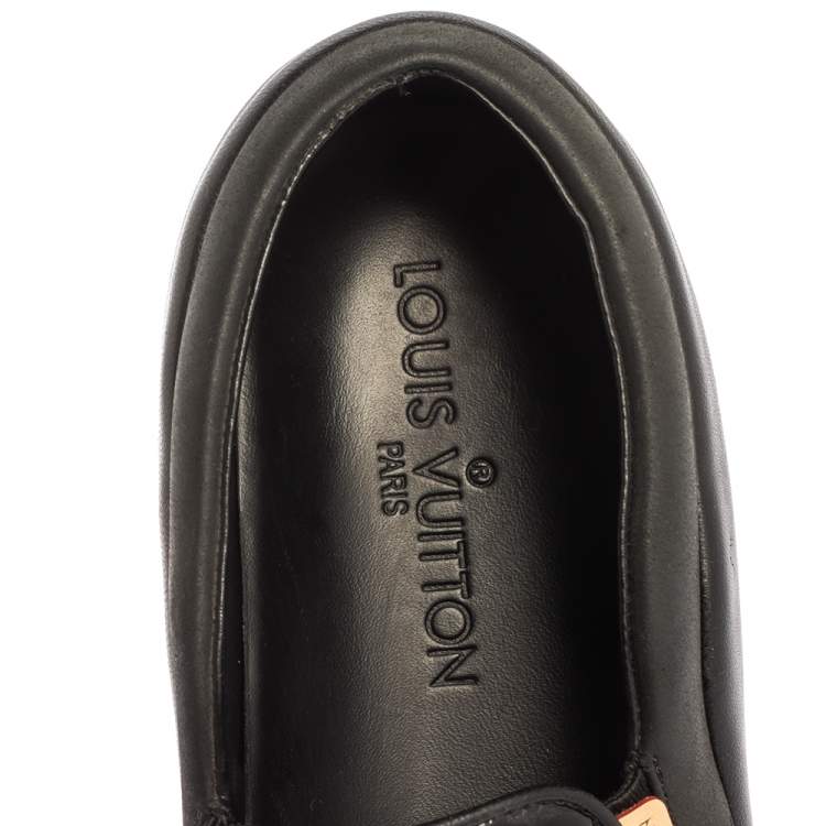 Pre Owned Louis Vuitton Black Patent Leather And Leather Gold Studded Tempo Slip On Sneakers Size 36