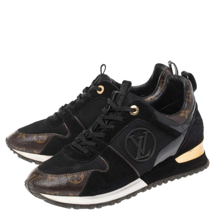 Pre Owned Louis Vuitton Black Monogram Canvas, Leather and Mesh Run Away Lace Up Sneakers Size 39