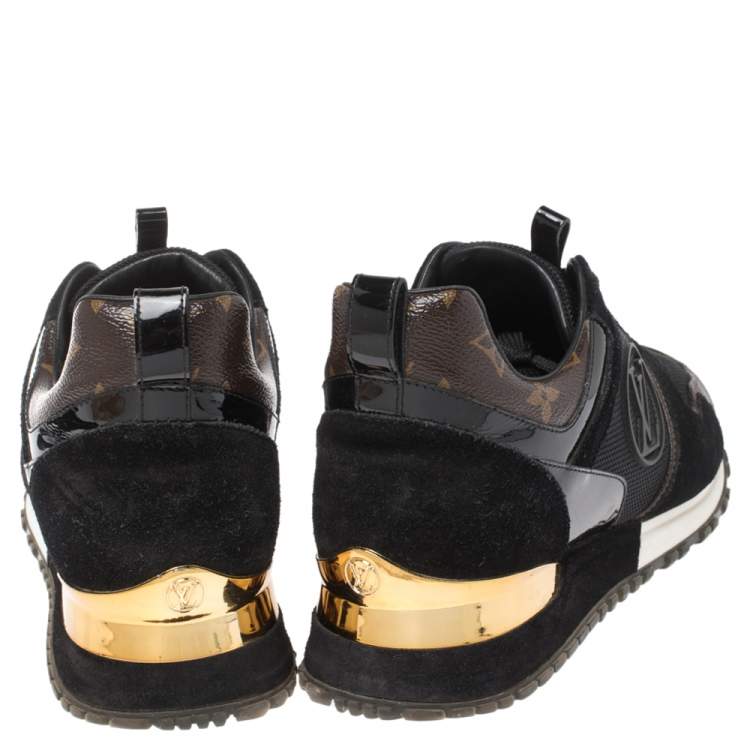 Pre Owned Louis Vuitton Black Monogram Canvas, Leather and Mesh Run Away Lace Up Sneakers Size 39