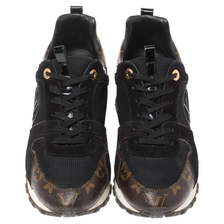 Pre Owned Louis Vuitton Black Monogram Canvas, Leather and Mesh Run Away Lace Up Sneakers Size 39