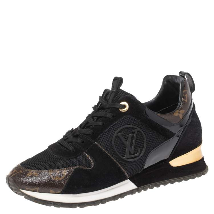 Pre Owned Louis Vuitton Black Monogram Canvas, Leather and Mesh Run Away Lace Up Sneakers Size 39