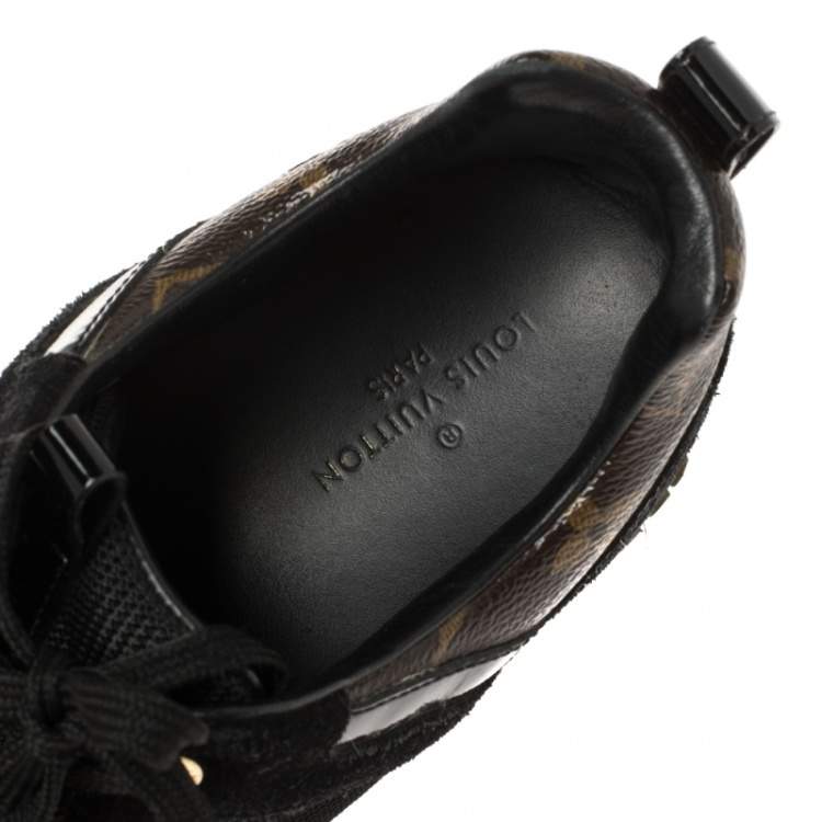 Pre Owned Louis Vuitton Black Monogram Canvas, Leather and Mesh Run Away Lace Up Sneakers Size 39