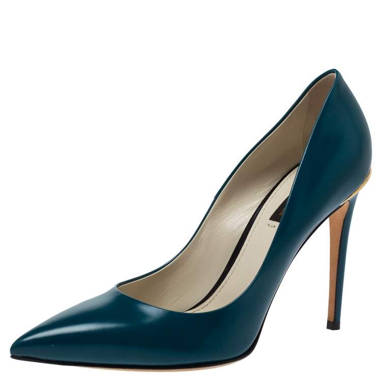 Louis Vuitton Teal Blue Leather Eyeline Pointed Toe Pumps Size