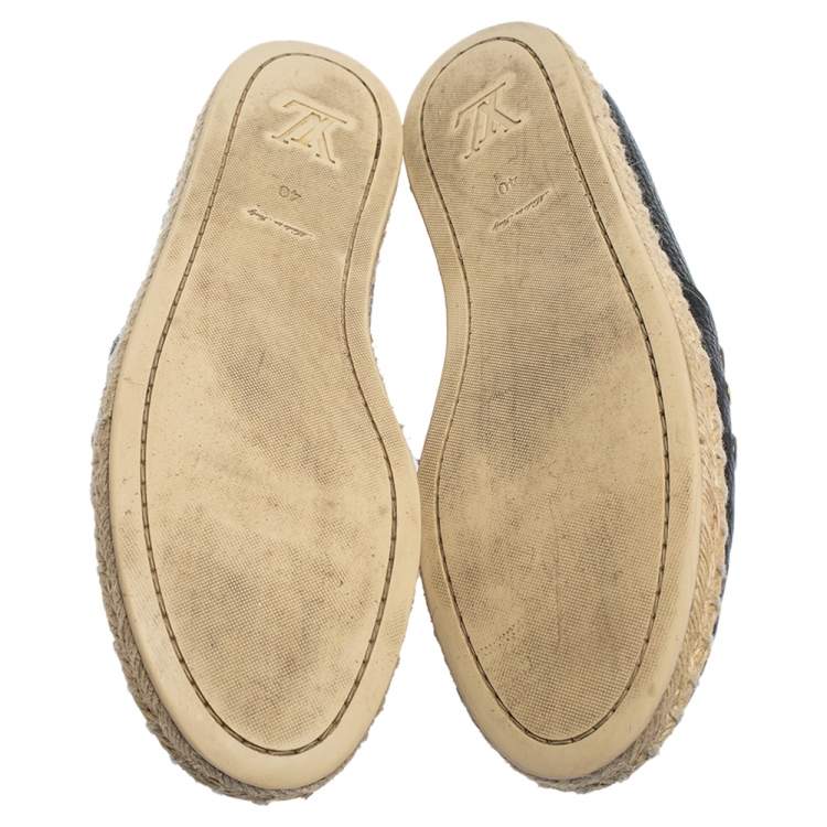 Pre Owned Louis Vuitton Black Leather Flower Embellished Espadrilles Slip On Loafers Size 40