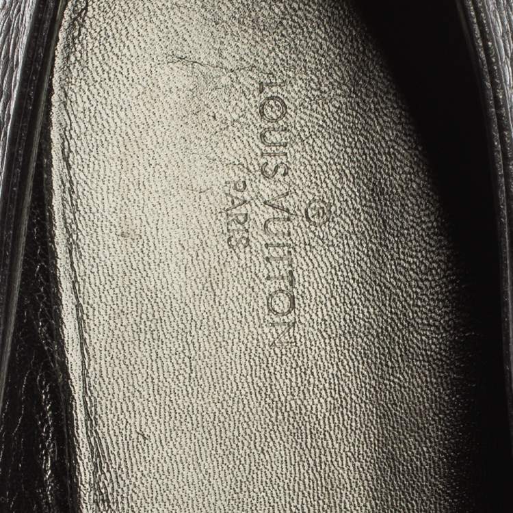 Pre Owned Louis Vuitton Black Leather Flower Embellished Espadrilles Slip On Loafers Size 40
