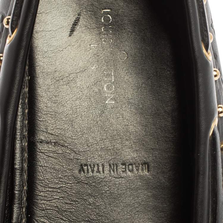 Pre Owned Louis Vuitton Black Monogram Embossed Leather Gloria Studded Tassel Loafers Size 38